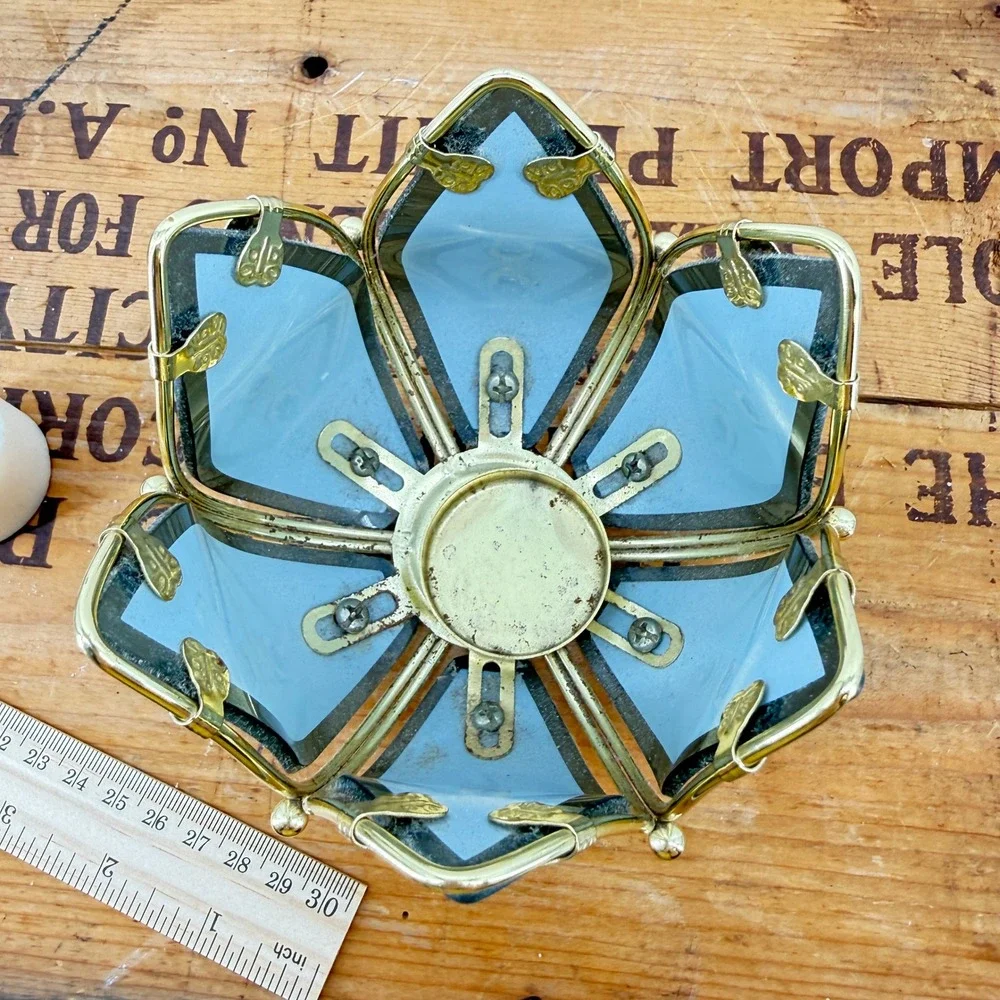Art Deco Lotus Flower Candle Holder Vintage Floral Tea Light Gold Black